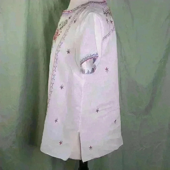 John Mark 100% Linen Floral Embroidered  Tunic Blouse Boho sz S - Picture 5 of 13